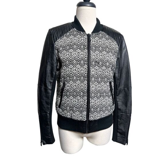 BCBGeneration Black Wool Tweed Vegan Leather Moto Jacket Size XSmall - Picture 1 of 6